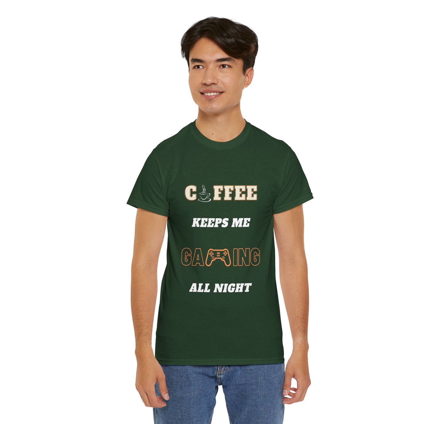 Coffee Keeps Me Gaming All Night - Unisex Cotton T-shirt