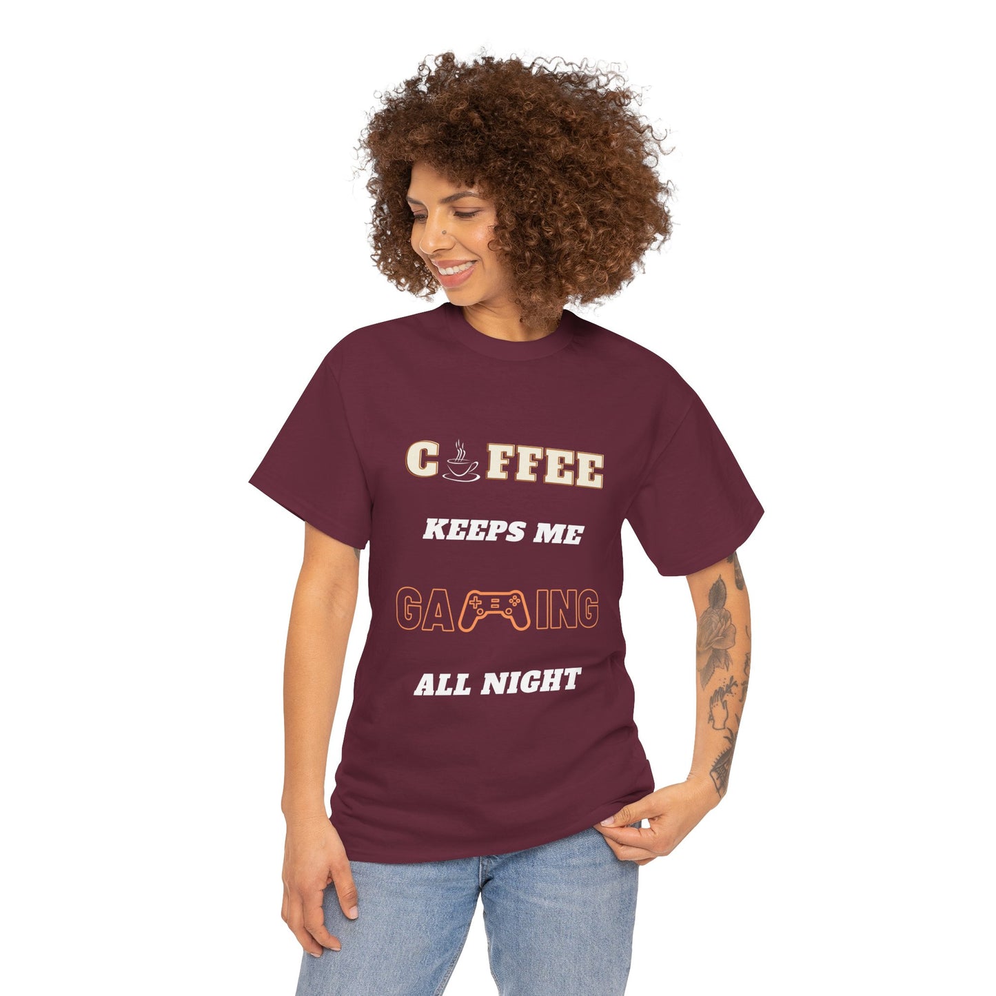 Coffee Keeps Me Gaming All Night - Unisex Cotton T-shirt