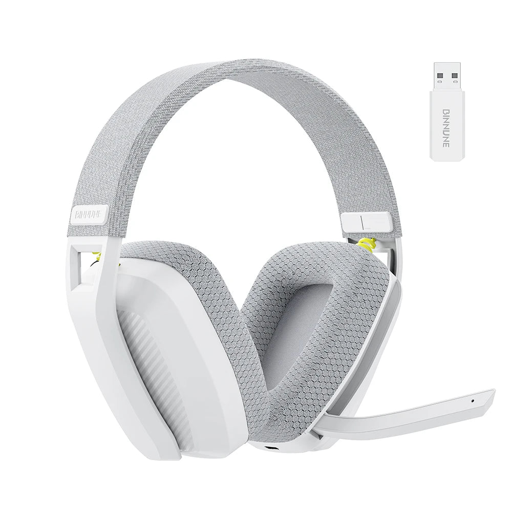 White gaming headset with mesh design on a white background
