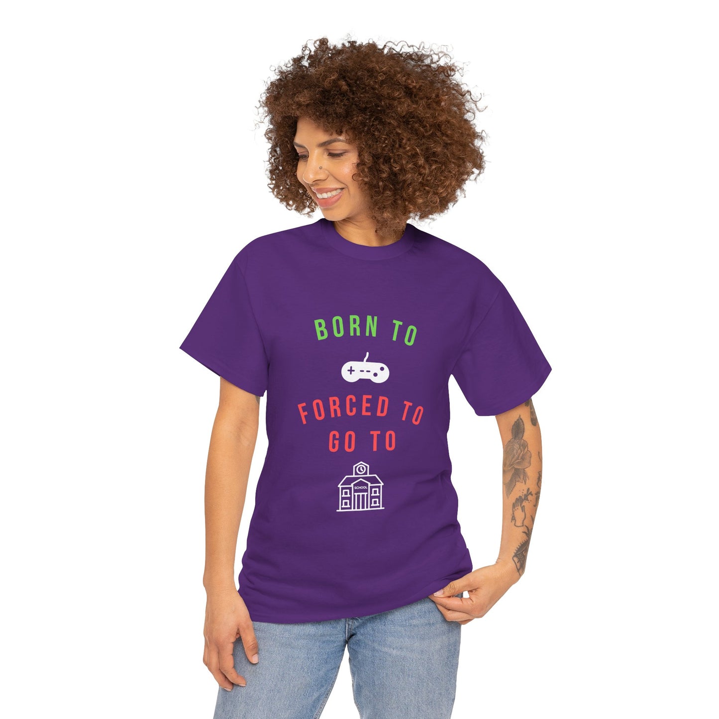 Born To Game, Forced To Go To School - Unisex Cotton T-shirt