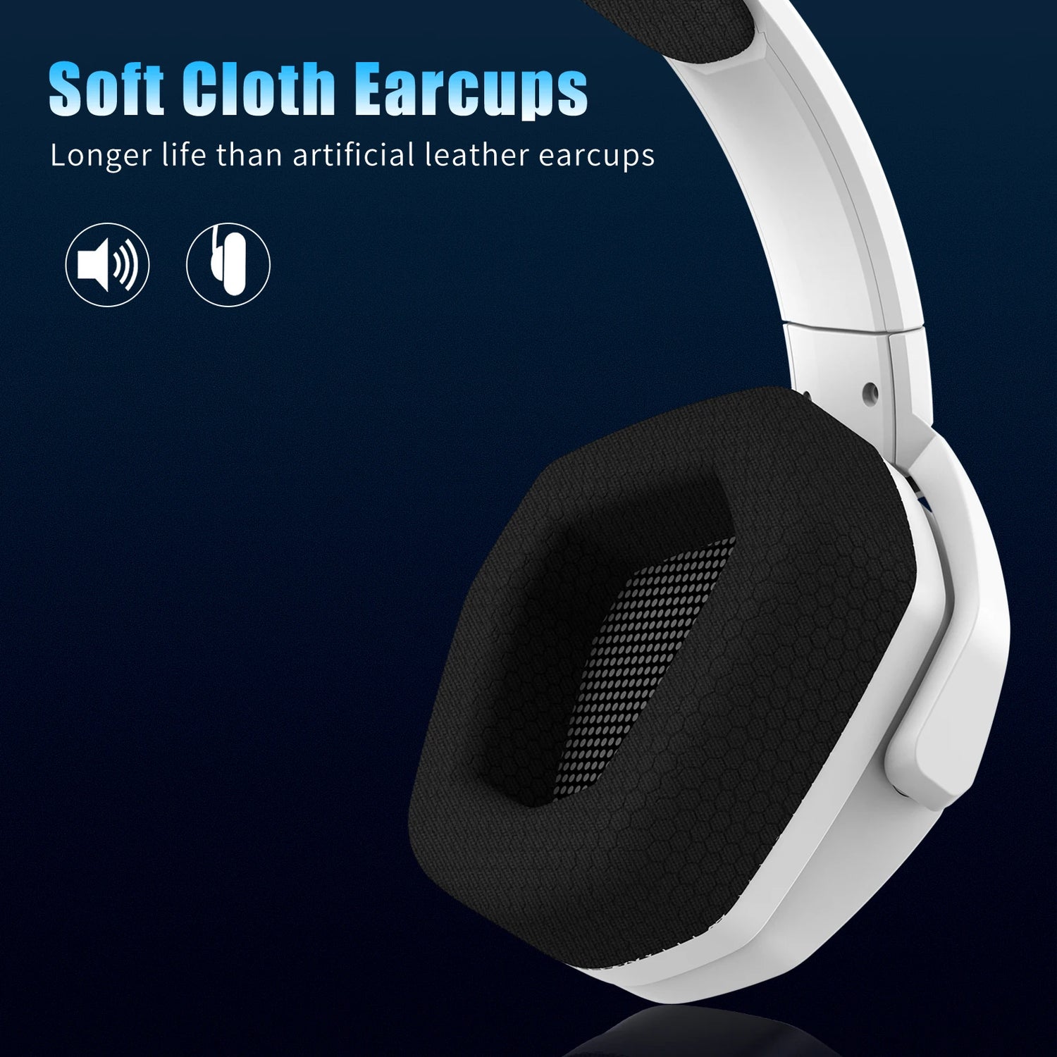 Headphones with soft cloth earcups on a dark blue background