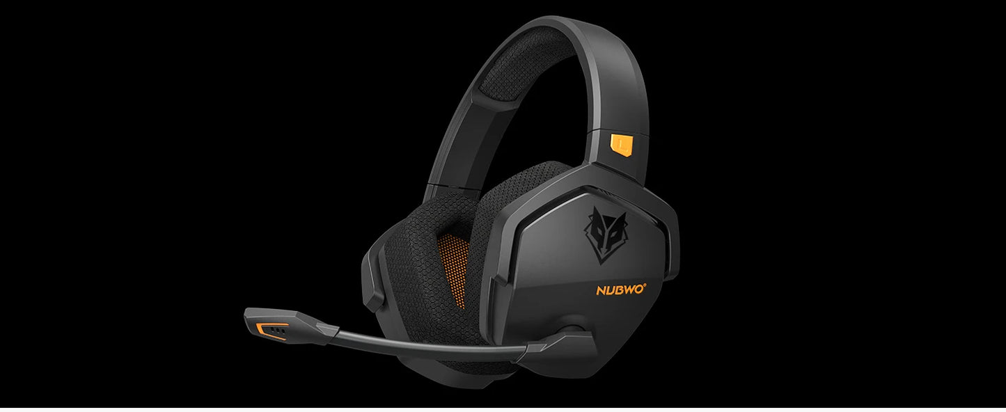 Black gaming headset with microphone on a white background