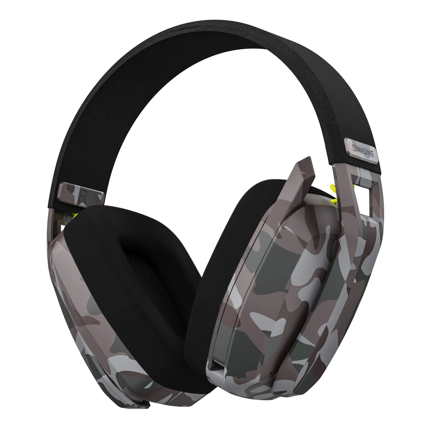 Camouflage-patterned headphones on a white background