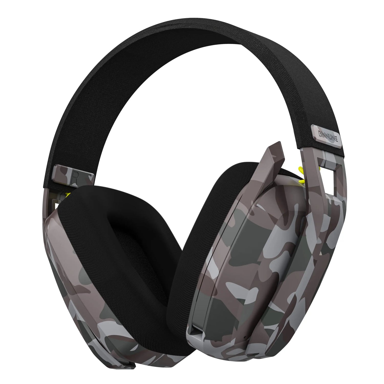 Camouflage-patterned headphones on a white background