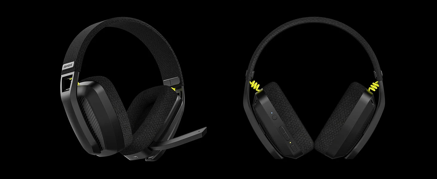 Two pairs of black gaming headsets on a transparent background