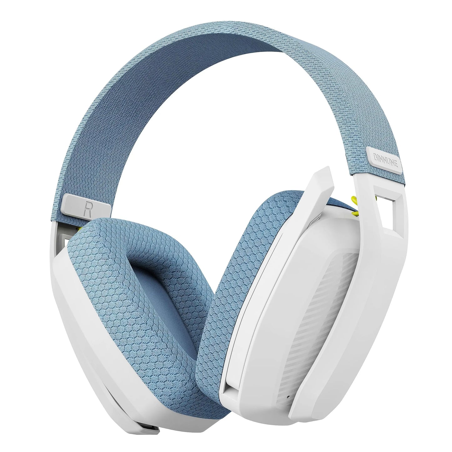 Blue and white headphones on a white background