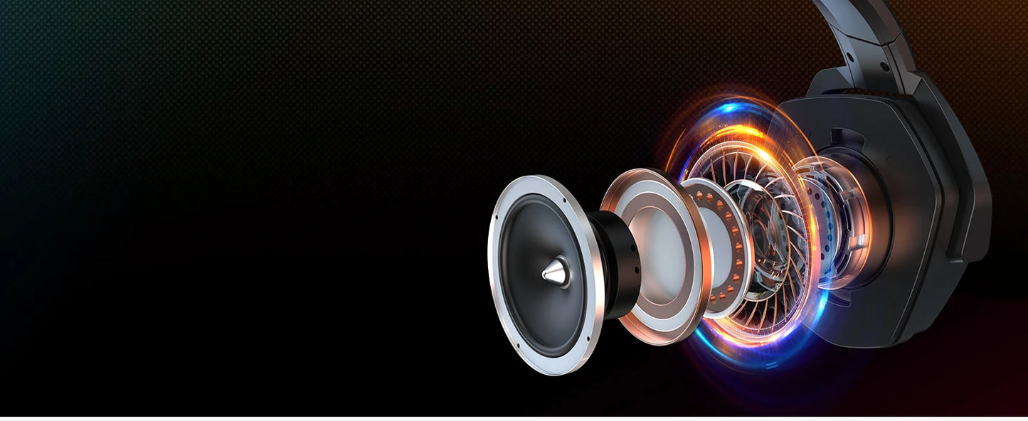 Close-up of a high-fidelity audio speaker system with glowing components on a dark background